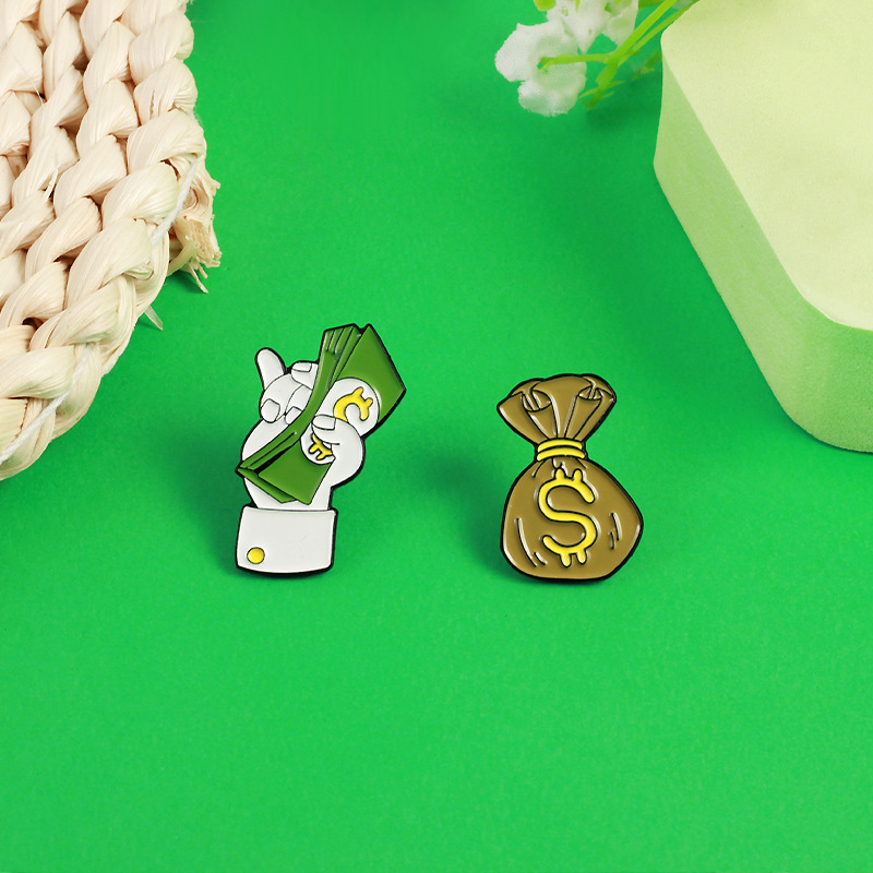 Picture of Put dollars into the bag cartoon fashion badge Flying Dollar full bag dollar creative design brooch