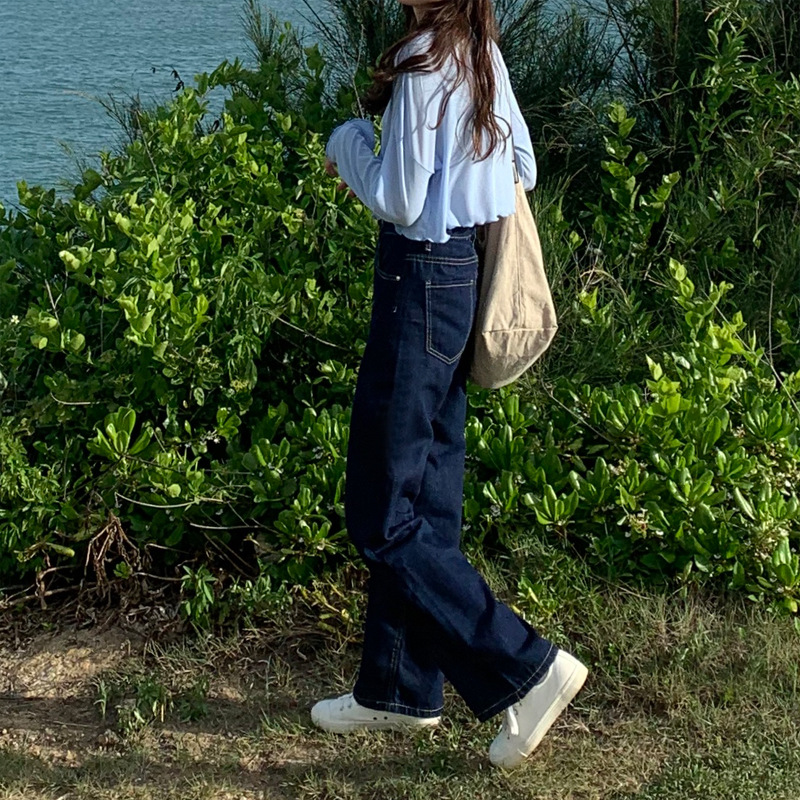 Dark Blue Jeans for Women, Spring & Fall New Style, Slim, High-Waisted, Straight-Leg Pants for Sexys to Wear with Wide-Leg Pants