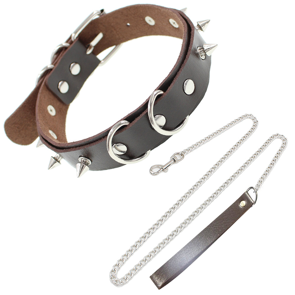 Picture of European and American Exaggerated Adult Sex Products Rivet Collar Flirting Necklace Neck Neck Set Dog Slave Special Traction Rope Set