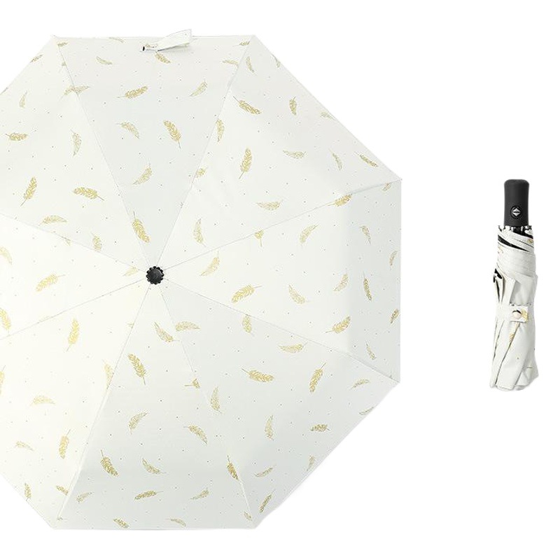 Feather rain automatic umbrella new three folding automatic umbrella creative black rubber sunscreen sunshade umbrella a generation of hair