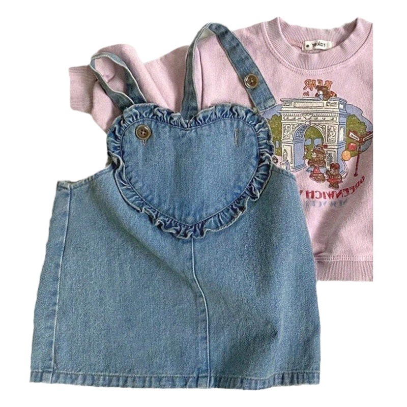 K-Style of Baby Spring and Summer New Dress Ins Sweet Denim Corduroy Girls Cute Suspender Skirt