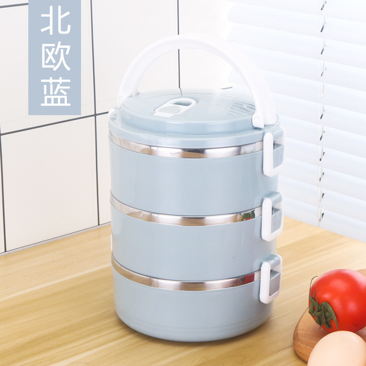 Picture of Stainless Steel Insulated Lunch Box Portable Round Double-Layer Student Lunch Box Multi-Layer Combination Sealed Fresh-Keeping Portable Lunch Box