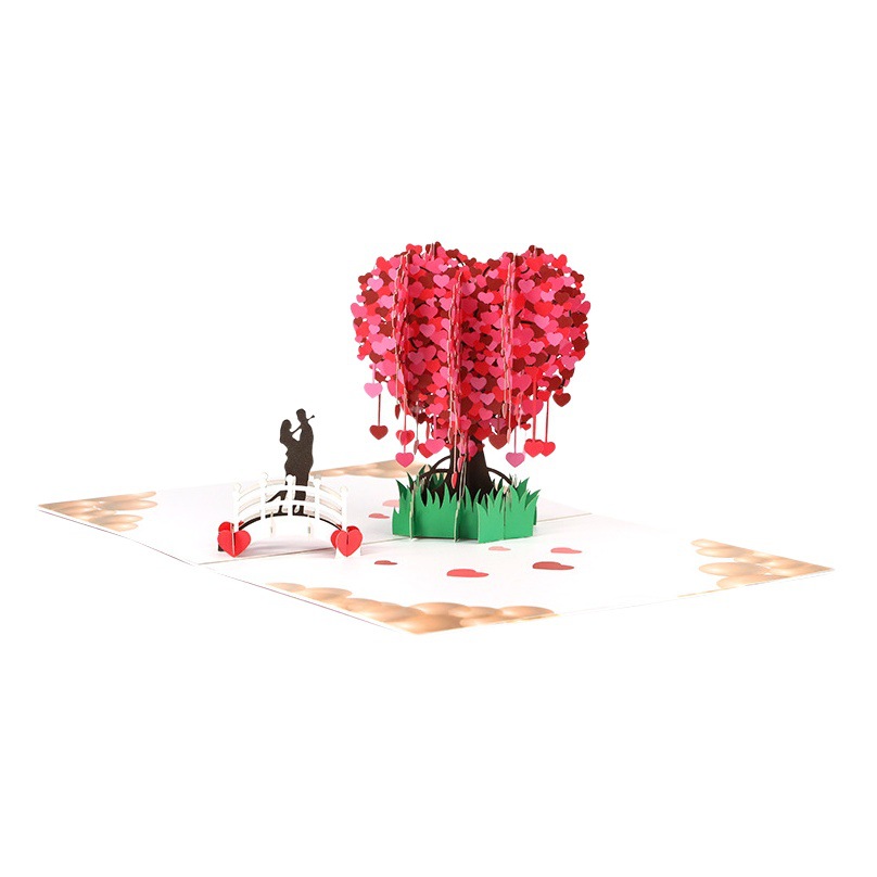 Chinese Valentine's Day Creative 3D Stereo Greeting Card, Thanksgiving Blessing, Heart Tree, Business Gift Card, Love Gift Card for Girlfriend