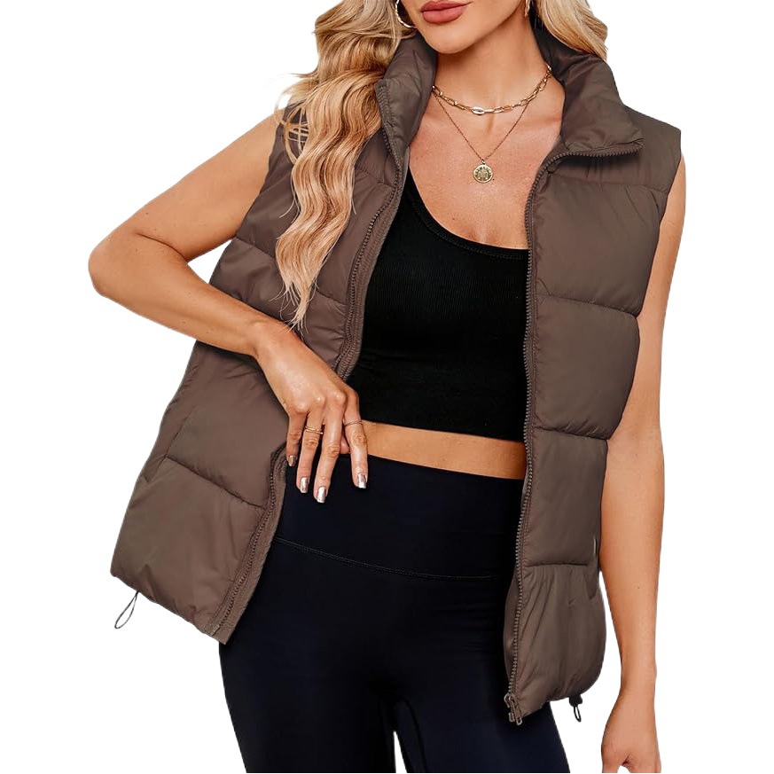 European and American women's autumn and winter new sleeveless cotton-padded jacket mid-length stand collar warm down cotton vest padded waistcoat