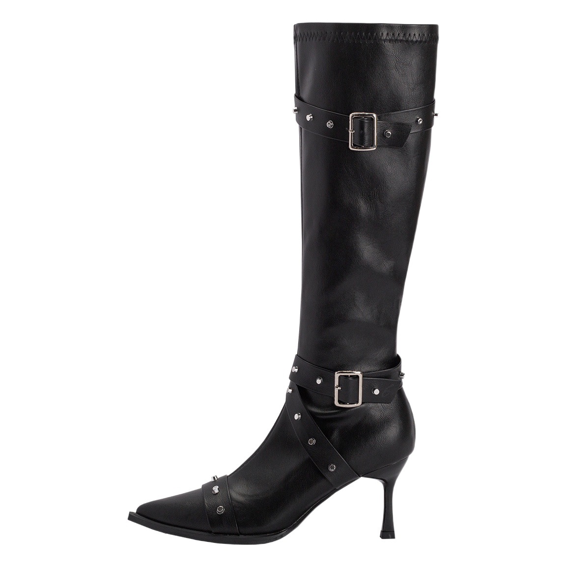 Women's Versatile Autumn and Winter New 2024 Pointed Toe European and American Denim Long Boots Street High Boots with Metal Decoration