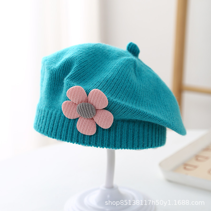 Picture of Baby hat autumn and winter baby girls' cute flower beret children's wool hat girls' knitted painter hat fashion