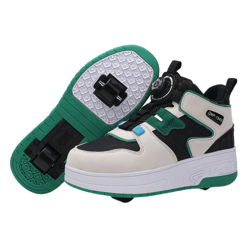 2023 autumn and winter popular boys and girls walking shoes rotating button sneaker teenagers two-wheel shoes with wheels