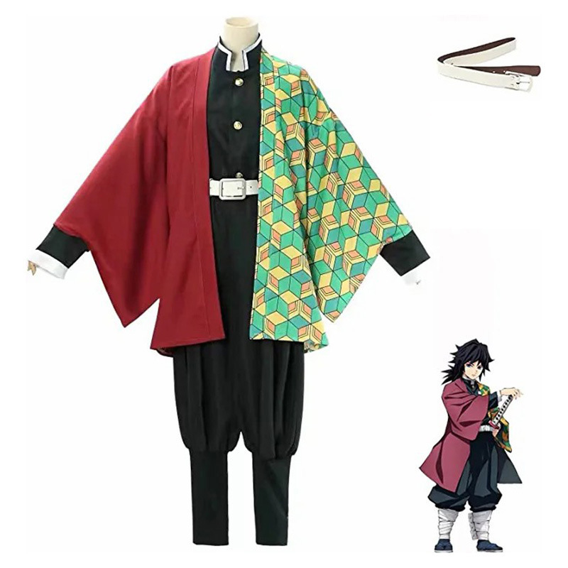 Picture of Cross-Border Large Size Demon Slayer Halloween Costume Cloak Tanjirou Hashibira Cosplay Outfit Set