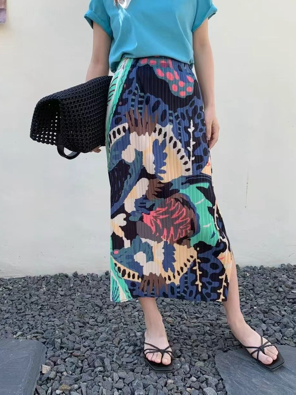 high quality Miyake Printed Skirt Women's New Arrival 2025 Summer Pleated Women's Clothing Women's Stressed Waist Straight Skirt