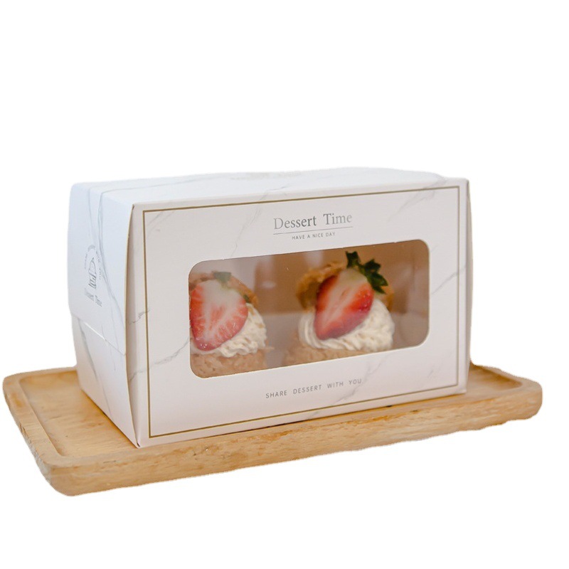 in stock Open Window Transparent Towel Roll Box Marble Swiss Roll Dessert Package Box Mafen Cup Cake Box