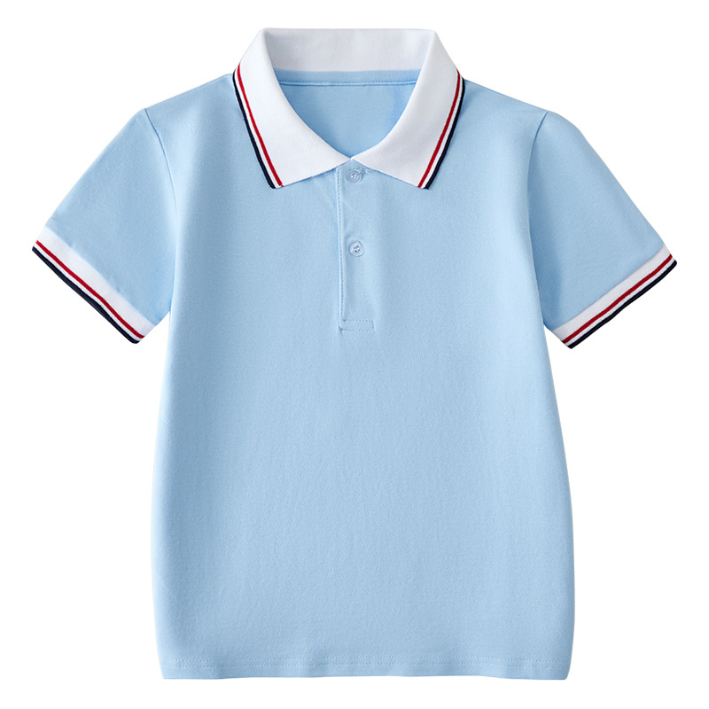 Picture of Summer Boys' Short-sleeved Polo Shirt School Uniform for Primary and Secondary School Students Children's White Lar T-shirt Girls' Graduation Class Dress