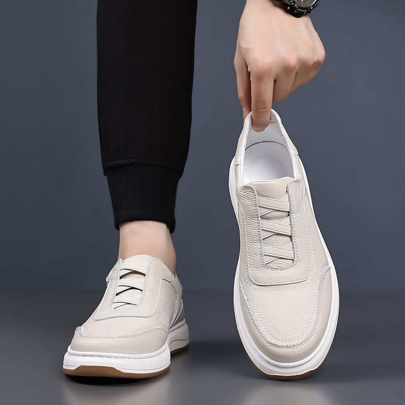 First-Layer Cowhide Summer New Men's Casual Shoes Genuine Leather Breathable Men's Slip-On White Shoes Versatile Leather Shoes Men's Shoes