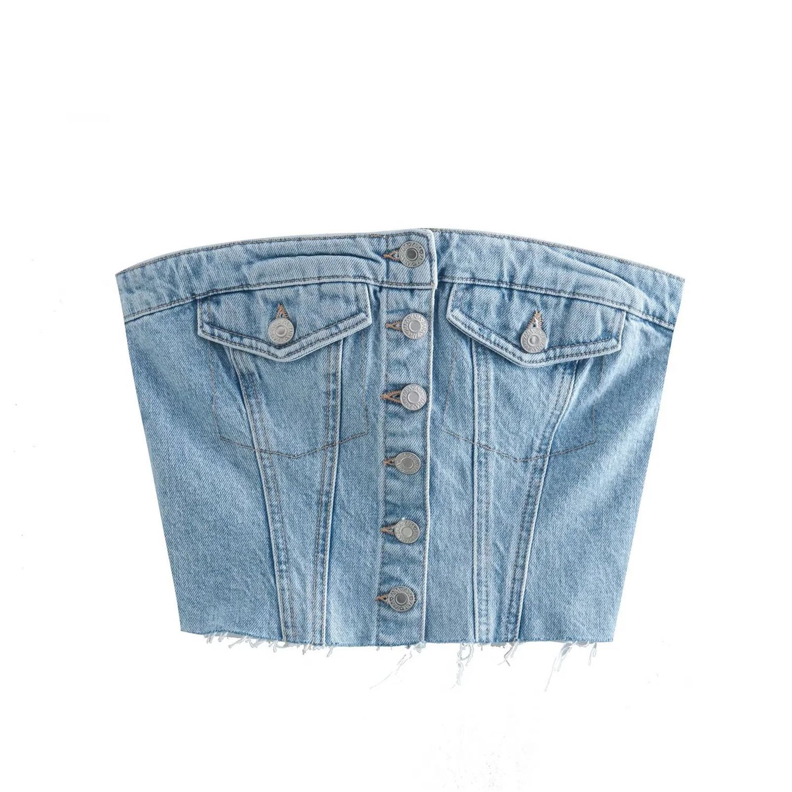 Picture of 2024 Amazon Cross-Border New Summer European and American Sexy Slim Short Fashion Denim Vest Top for Women