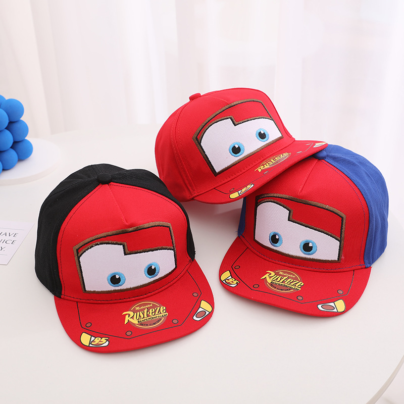 Picture of Korean Car Children's Flat Brim Baseball Cap Spring and Autumn New Cartoon Lightning Mcqueen Boys and Girls Hip-Hop Hat Wholesale