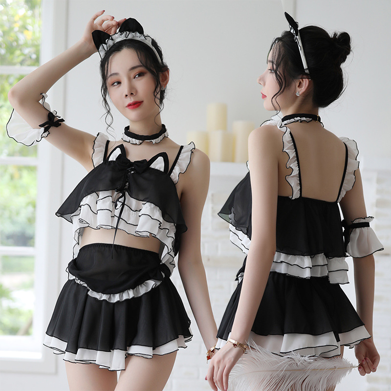 New cute cat girl high-end chiffon six-piece game temptation sexy underwear uniform set a generation of hair