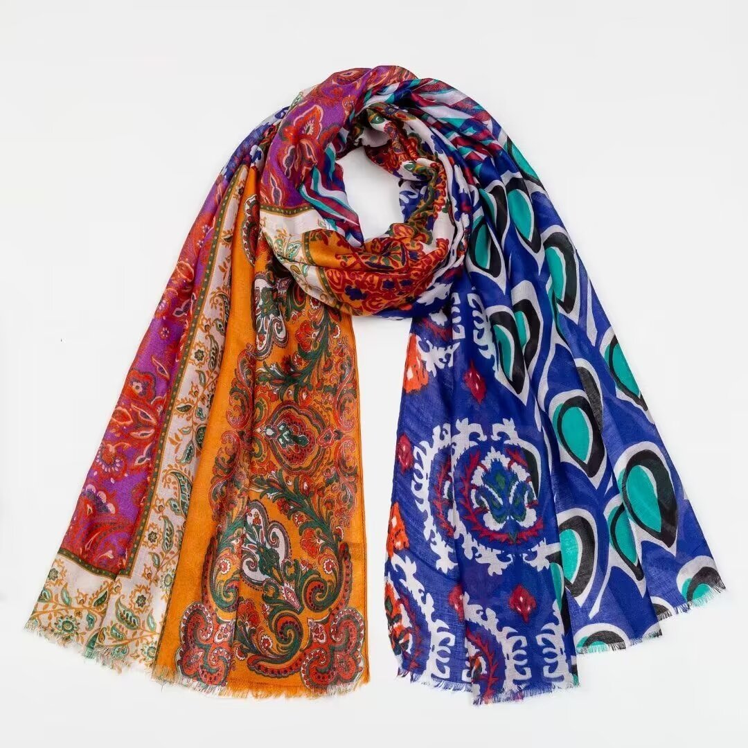Picture of Summer Travel Anti-Sun Retro Printed Scarf Shawl Women's Ethnic Style Cross-Border Long Square Scarf Wholesale