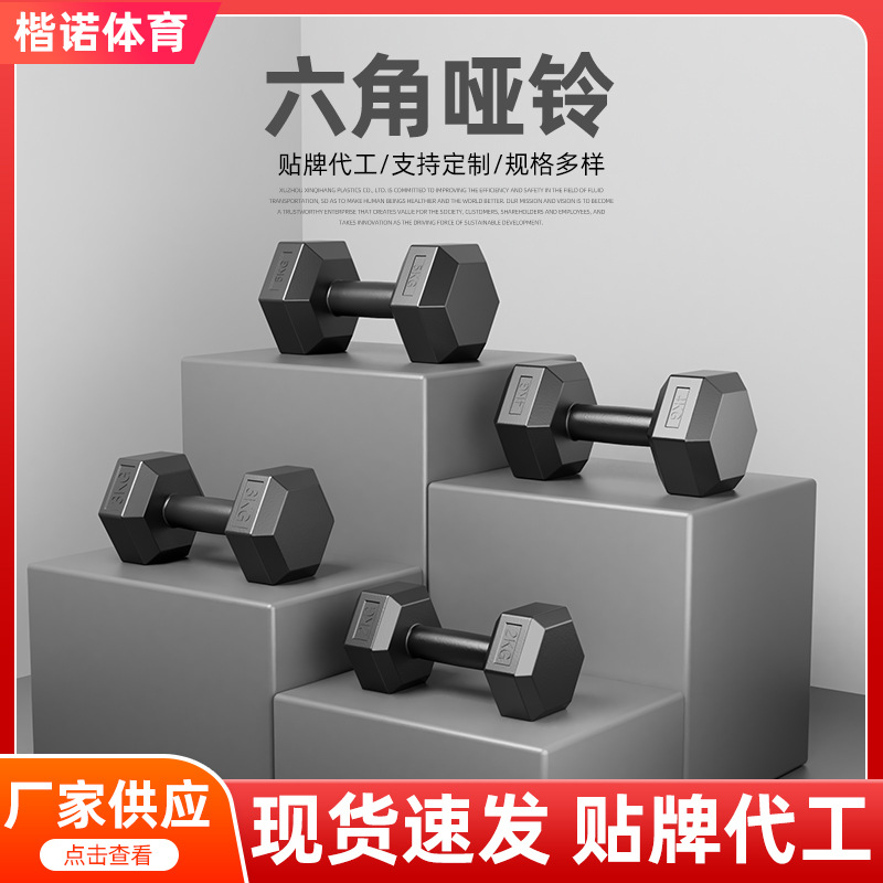 Gym Commercial Men's and Women's Hexagon Adhesive Dumbbells Solid Hexagon Fixed Dumbbells Home Fitness Equipment