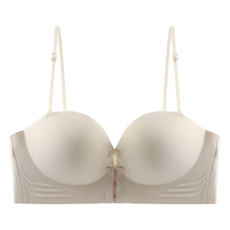 Spring and Summer Front-Button Seamless Strapless Underwear for Small Breasts, No Wires, Comfortable and Breathable Women's Push-Up Thickeneded Bra
