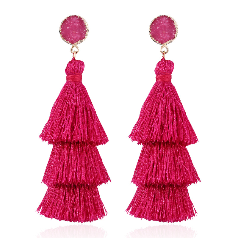 Picture of European and American Foreign Trade popular high-end fashion bohemian three-layer tassel earrings simple temperament exaggerated earrings for women