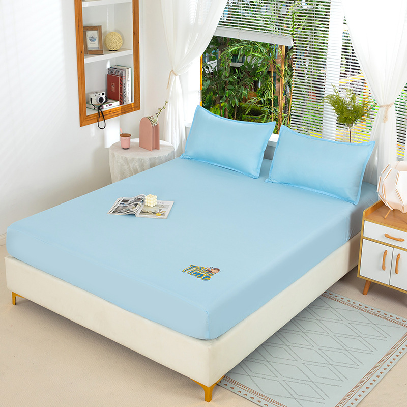Picture of Bed sheet single-piece fitted sheet all-inclusive bedspread mattress protective cover washed cotton summer maternal and child washed cotton fitted sheet three-piece set