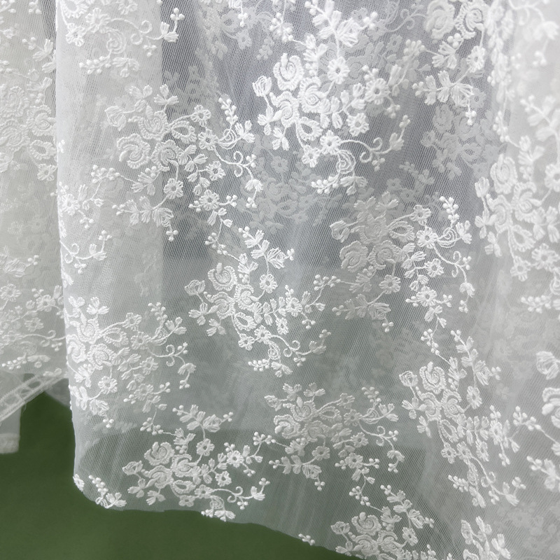 Summer thin fresh fairy floral cloth cotton thread hard mesh soft mesh embroidered mesh children's clothing fabric dress
