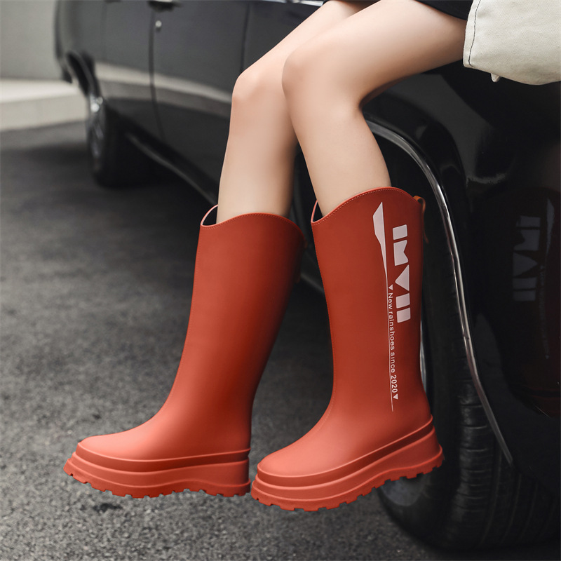 New High-Top Rain Boots for Women, Korean Style Rain Boots, Outdoor Waterproof Shoes, Rubber Shoes, Velvet, Warm, Thickened, Non-Slip Water Boots, Cross-Border