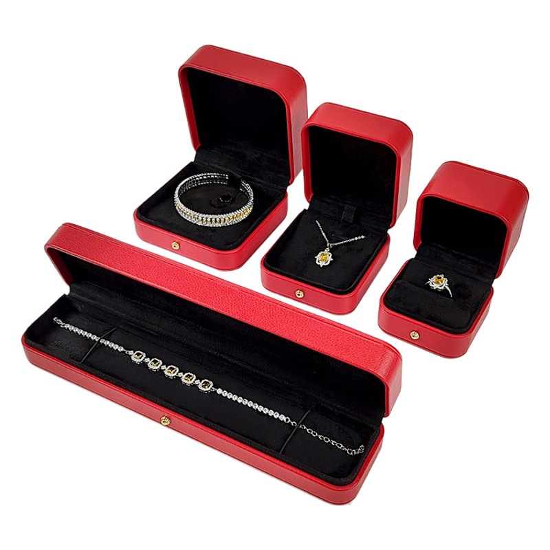 in stock gold buckle PU leather jewelry box wholesale jewelry packaging box ring bracelet bracelet pendant necklace set box