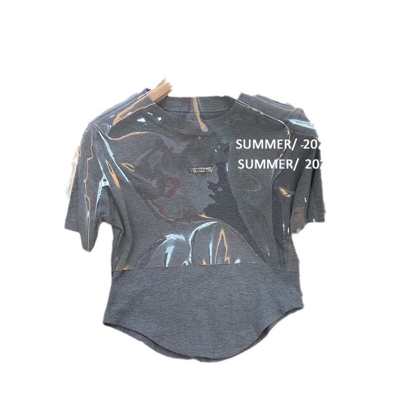 Picture of White Short-sleeved T-shirt Women's Summer Korean-style Design Sense Niche Loose Slimming All-match Solid Color Student Labeling Top