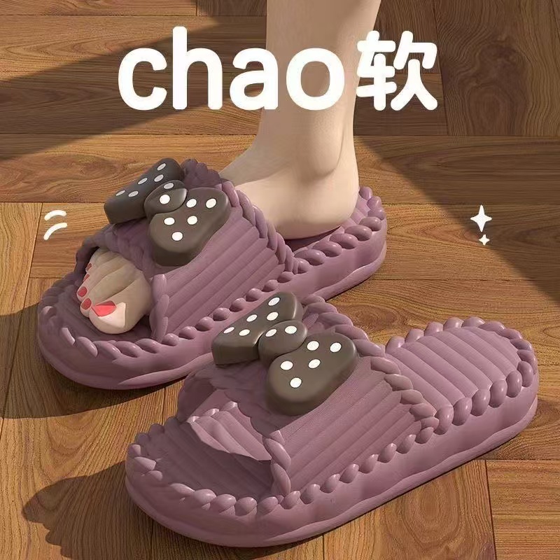 in stock summer new bow EVA deodorant non-slip home thick bottom indoor and outdoor bathroom bath slippers women
