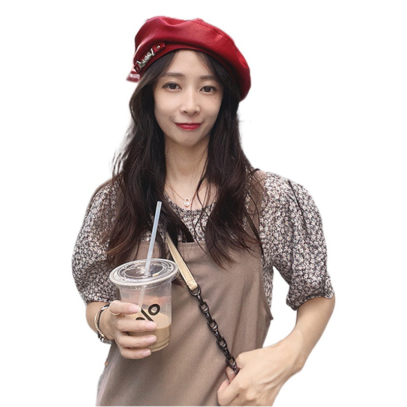 Small exquisite! Sheep leather beret women's spring and summer British versatile artistic retro painter hat octagonal hat fashion