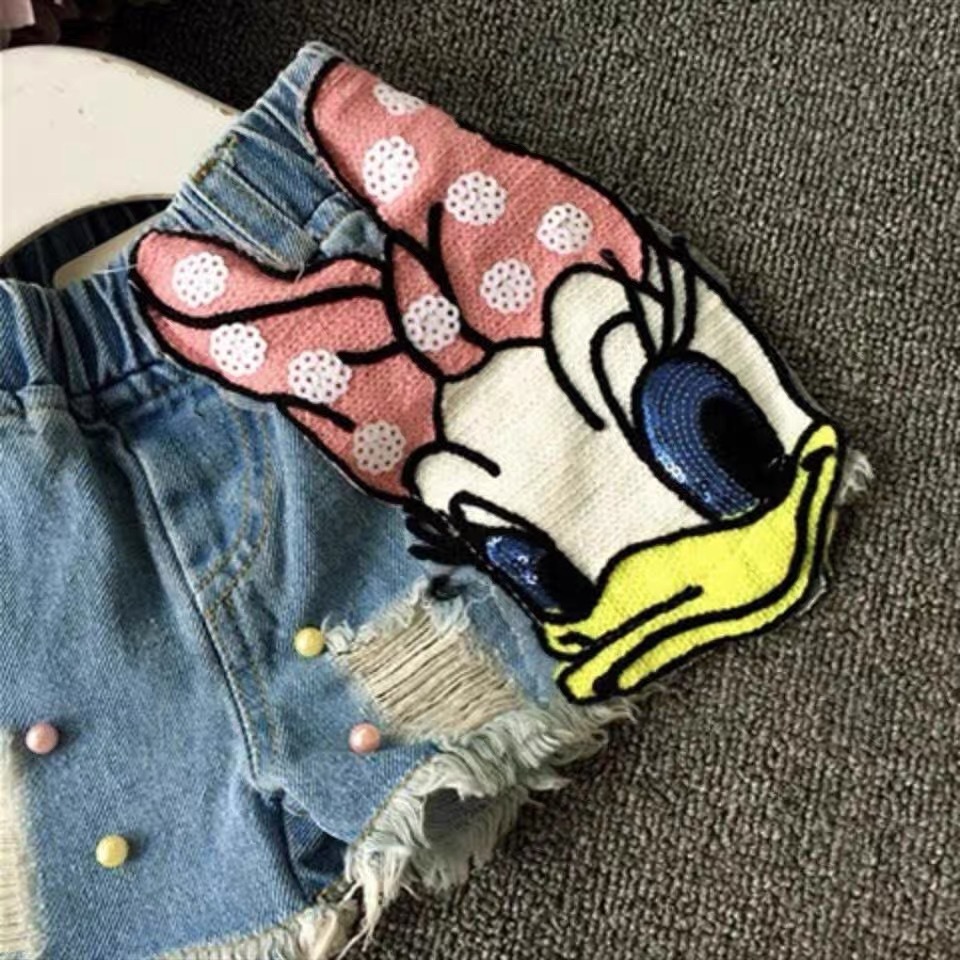 Picture of 2025 Baby Girls Summer Denim Shorts New Children's Pants Children's Hot Pants Duck Children's Hot Pants Trendy Pants