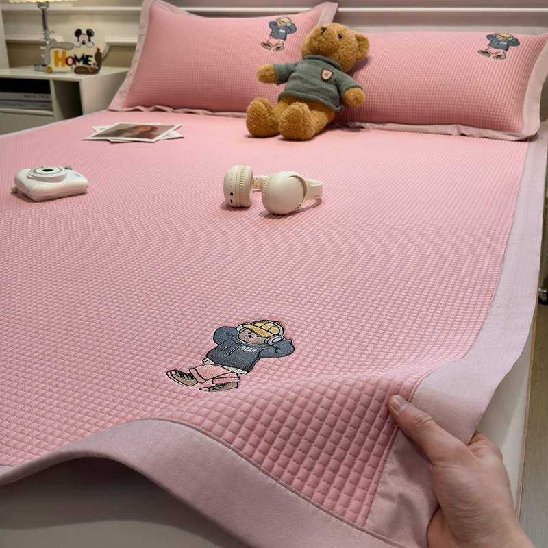 Picture of Category a Maternal and Infant Grade Waffle Ice Bean Mat Three-Piece Set Classy Ice Silk Mat Fitted Sheet Summer Air-Conditioned Soft Mat
