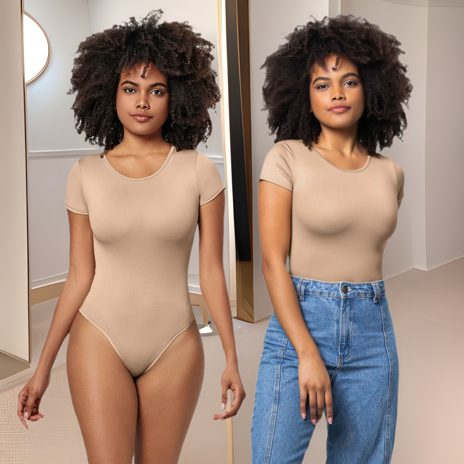 Picture of Russian Cross-Border Export Round Neck Short-Sleeved T-Shirt Bodysuit One-Piece Top Pure Color Sexy Jumpsuit