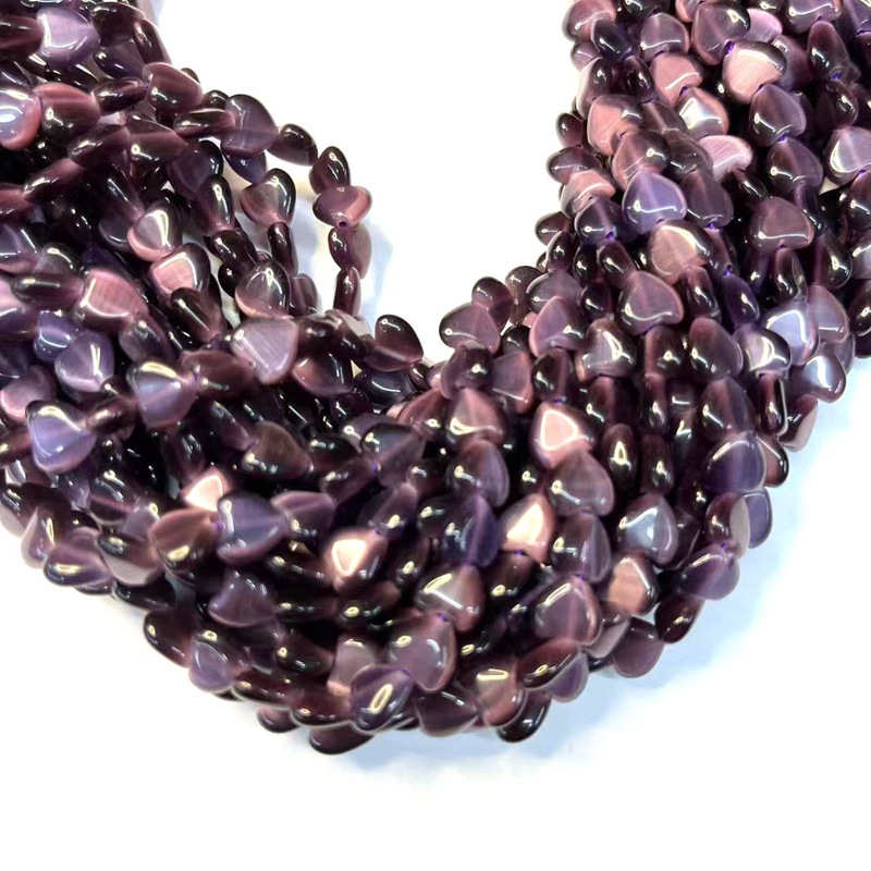 Picture of Dark purplish red Cat Eye heart-shaped 4-12mm glossy heart-shaped Cat's Eye Beads optimized Stone