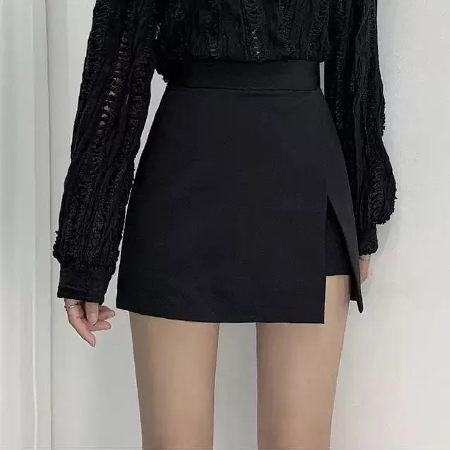 Split skirt summer women's high waist versatile new elegant A- line sheath slimming one-step skirt black short culottes