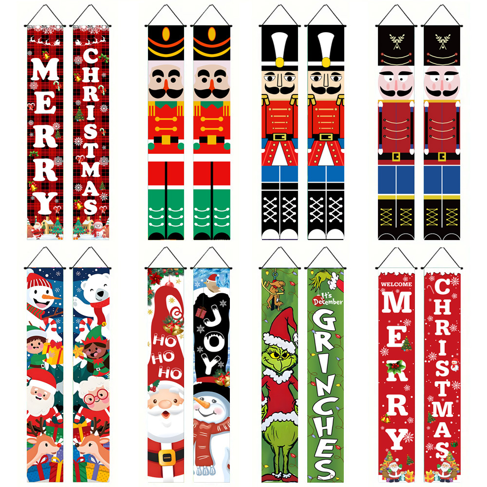 2025 new cross-border Christmas couplet Santa Claus soldiers outdoor decoration door curtain flag outdoor Europe and America