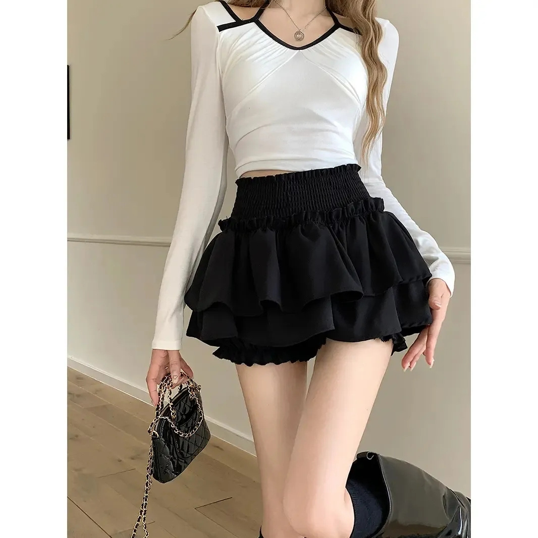 Black Skirt Women's Spring and Summer 2024 New High Waist Slimming Design Sweet and Spicy Korean Style Cake Puff Skirt