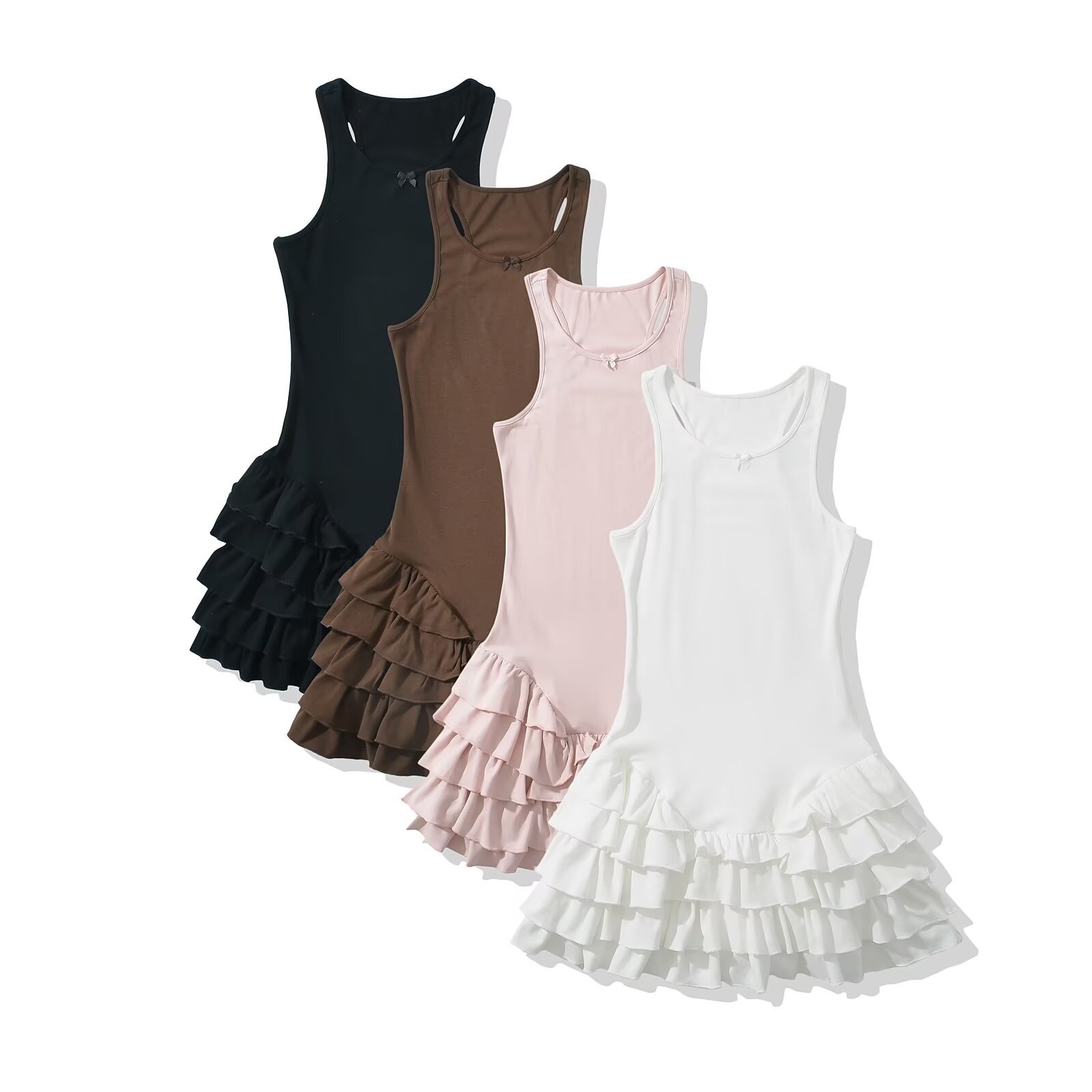 European and American Sexy Spice Girl Small Round Neck Sleeveless Work Vest dress Tight Waist Slimming Multi-Layer Pleated Skirt Pants