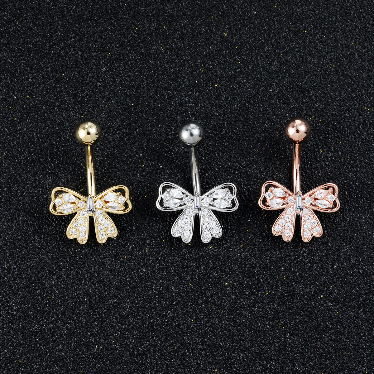 Amazon hot sale body piercing belly button ring bow set zircon navel nail