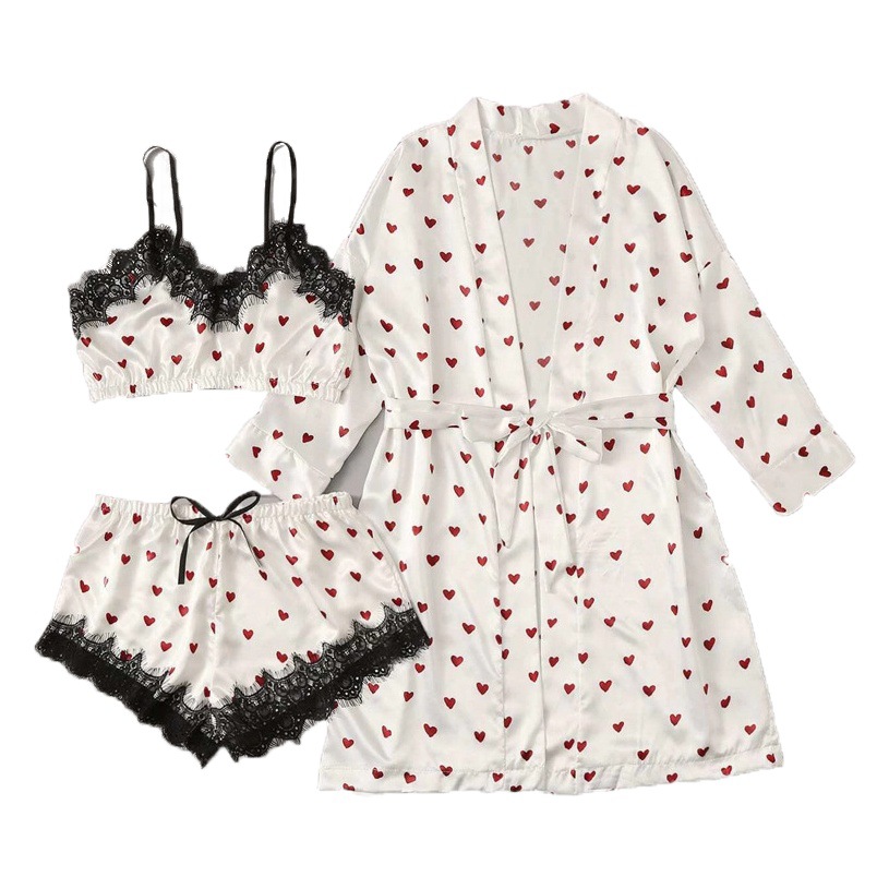 Picture of Source factory cross-border foreign trade supply wholesale women's love summer suit tube top sexy lace ice silk home clothes