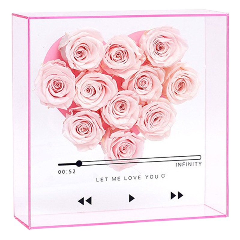 Wholesale custom mirror portable love gift box flowers CD transparent acrylic flower box flower basket lid gift box