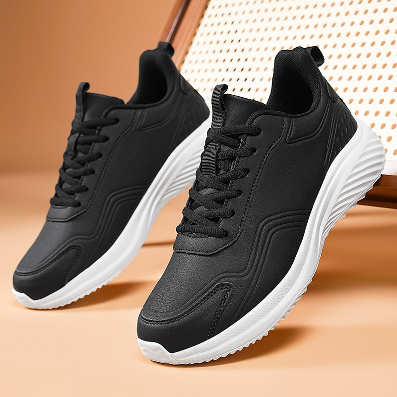 Cross-border New Leather plus size Men's Autumn and Winter Casual sneaker Teenagers Lightweight Breathable Soft Bottom Running Shoes
