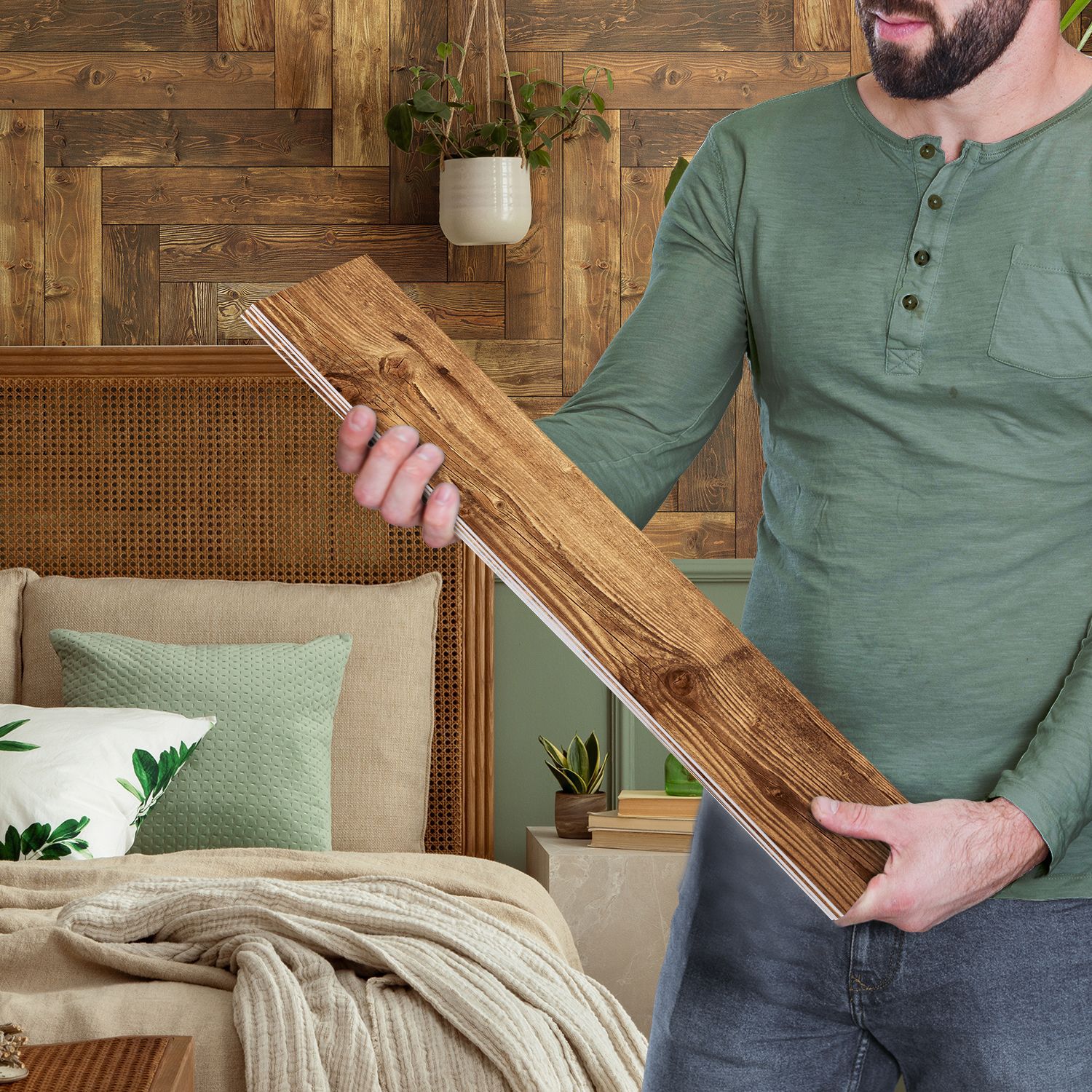 Wood Grain Foam Thickened Wall Stickers for Kitchen and Living Room PET Frosted Wallpaper Waterproof Anti-fouling Tile Stickers for Wall Decoration
