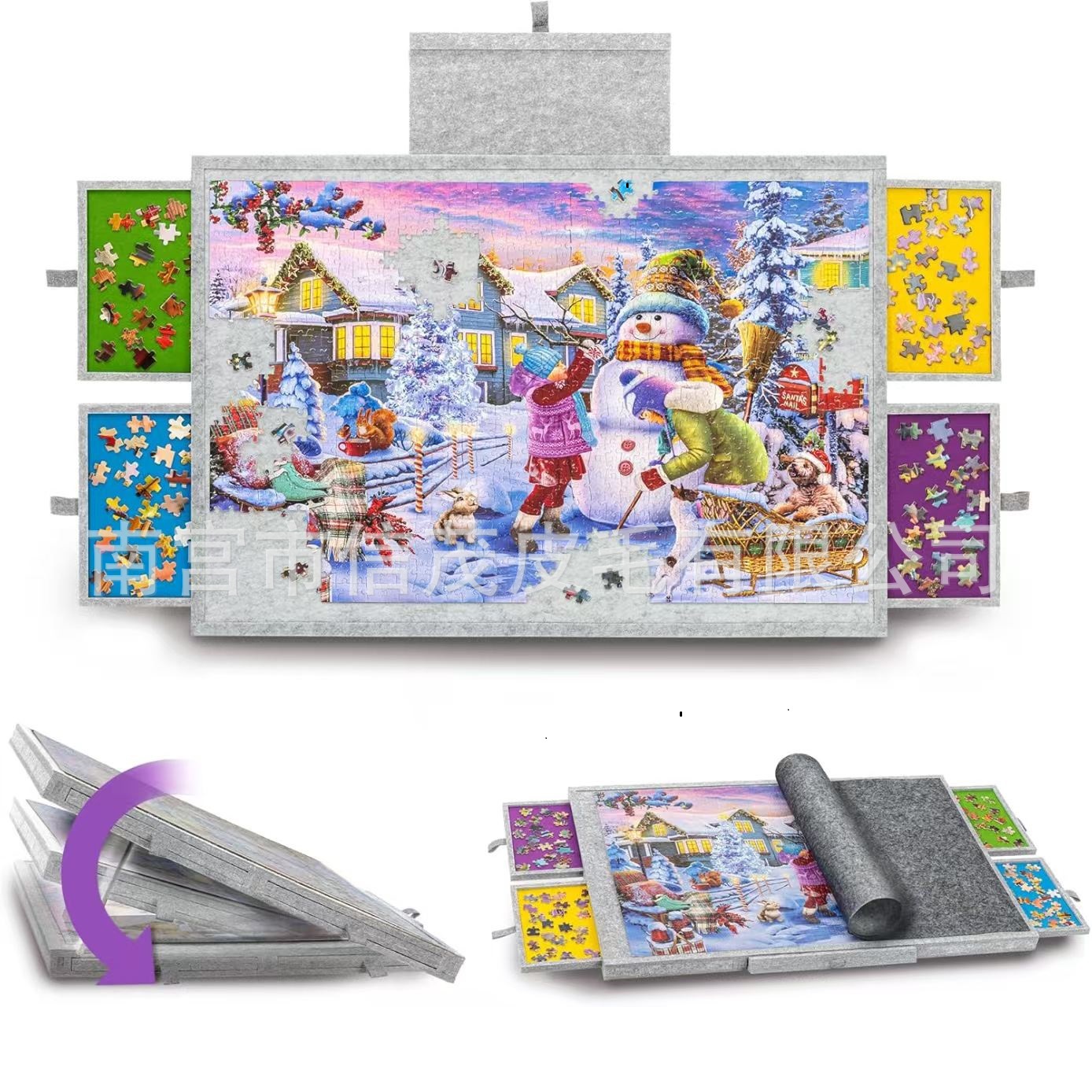 Cross-Border New Product Kidsren's Puzzle Classification Felt Board Foldableable Felt Puzzle Table Board with Bracket Lid and 4 Drawers
