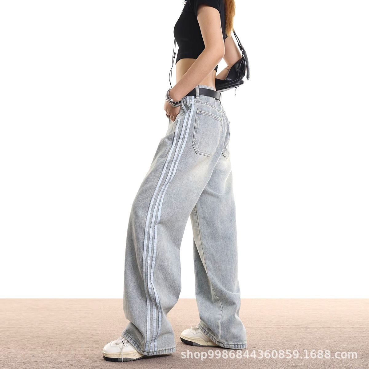 Spring and Autumn New Style Straight Tube Loose Dipping Pants Trendy Brand Long Pants American Style Retro Striped Jeans for Women