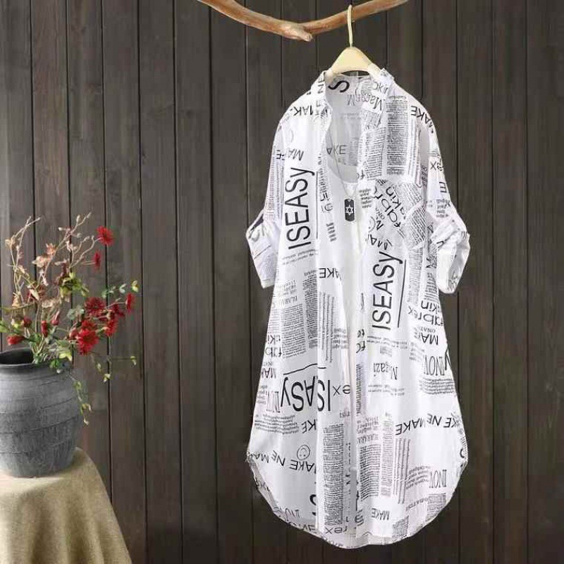 Picture of 2024 Spring/Summer Mid-length Shirt Women's Artistic Letter Printed Loose All-match Sun Protection Commuter Elegant Cardigan Shirt
