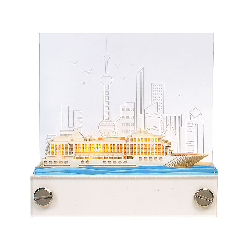 Picture of Port Cruise Ship 3D Paper Carving Notes Creative Gift Ship Model Seaside Beach Ornaments