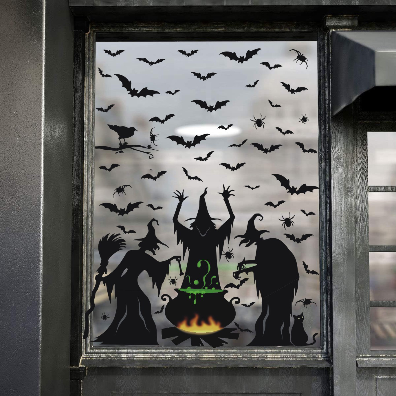 Picture of Cross Border Halloween Window Stickers Holiday Party Living Room Wall Decoration Witch Wall Stickers Bat Horror Atmosphere Stickers