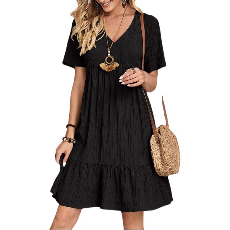 2023 Summer Cross-Border Export European and American Clothing Amazon Skirt Loose Casual Short-Sleeved Waist Flowing Dress