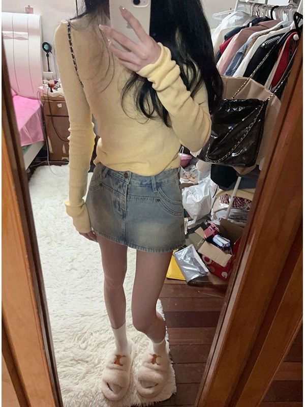 Denim Short Skirt Women's Summer New Style Small High Waist Spice Girls Slimming Hip A- Line Skirt Pants Half-length Short Skirt Trendy